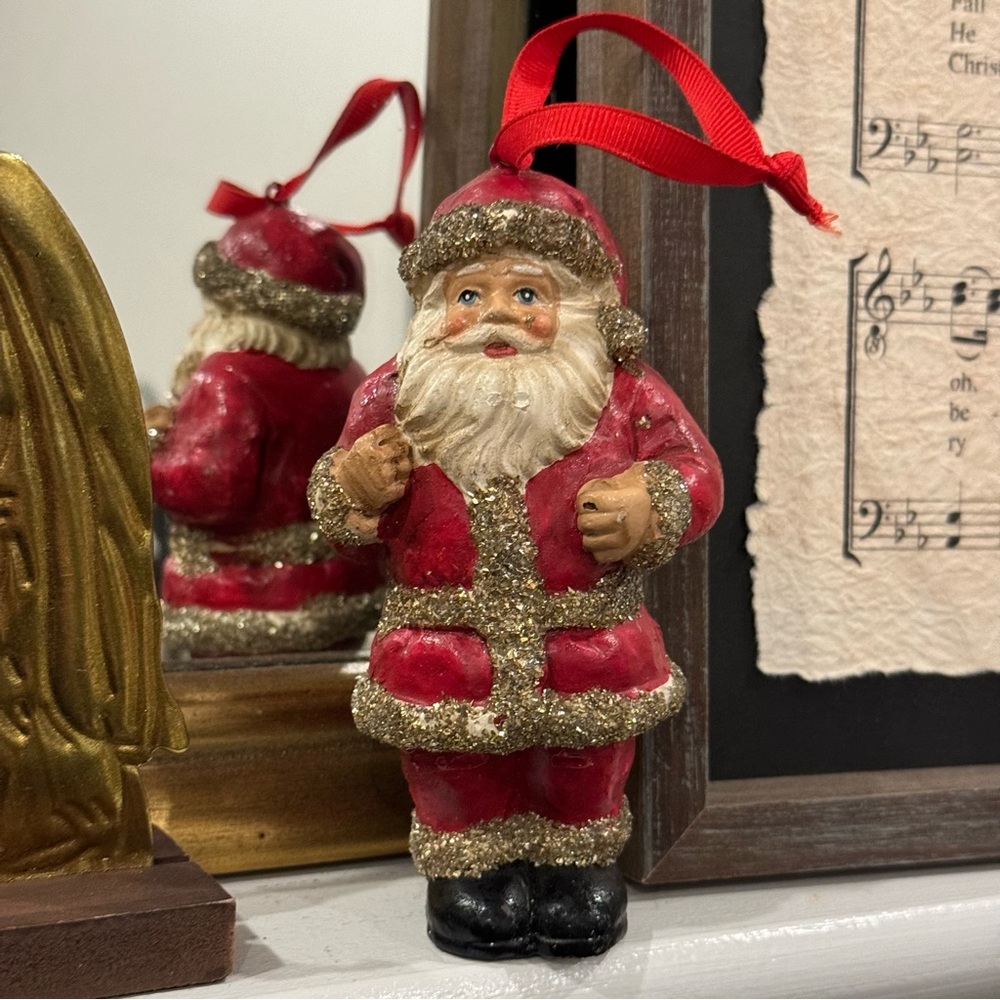 Vintage Pottery Barn Ceramic/,Glass Christmas Ornament: Santa
